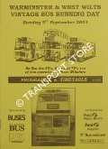 Book cover of Running Day, Sunday 9th September 2001 - Programme & Timetable & Vehicle Duty Rosters by Warminster & West Wilts Vintage Bus